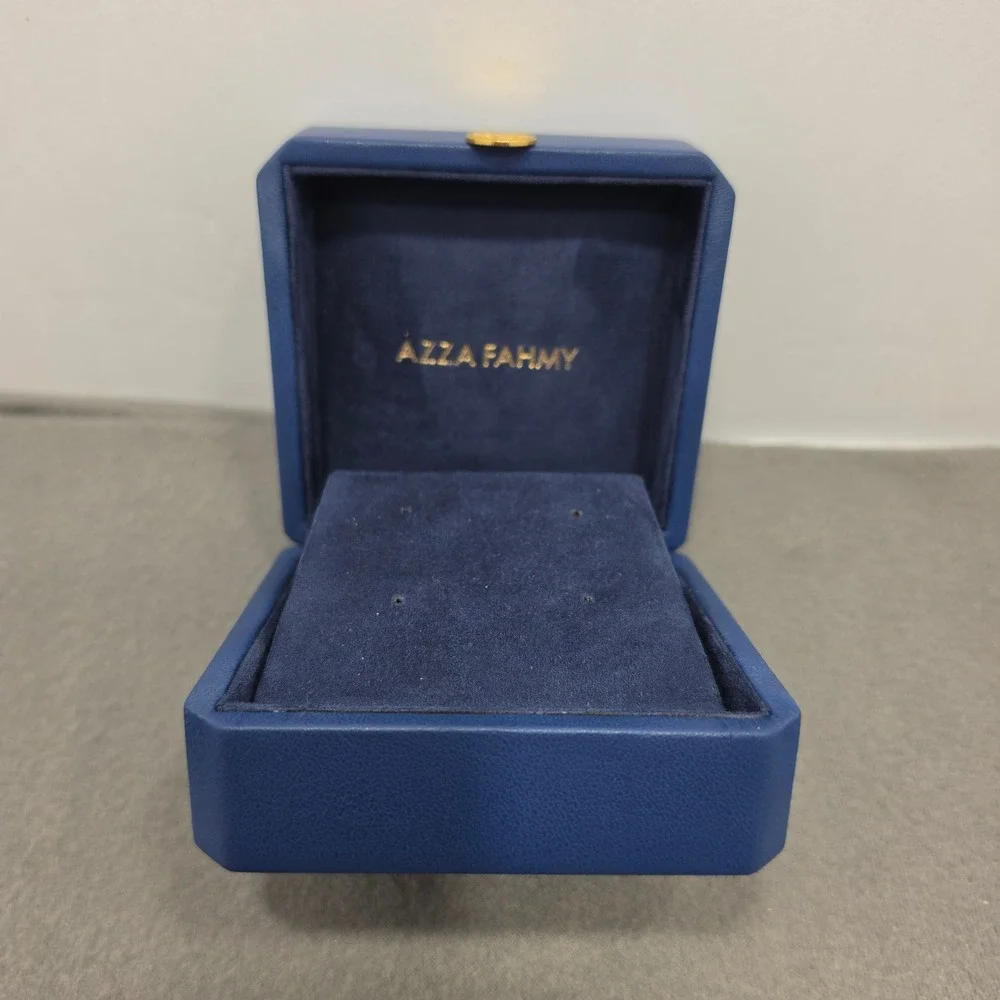 Azza Fahmy Navy Blue Faux Leather Jewelry Box Gold Logo Earring Case Luxury. J